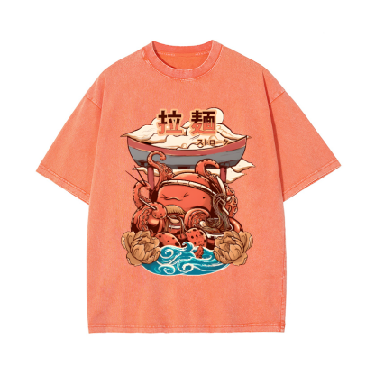 Ramen Octopus Vintage Wash Japanese Design T-Shirt