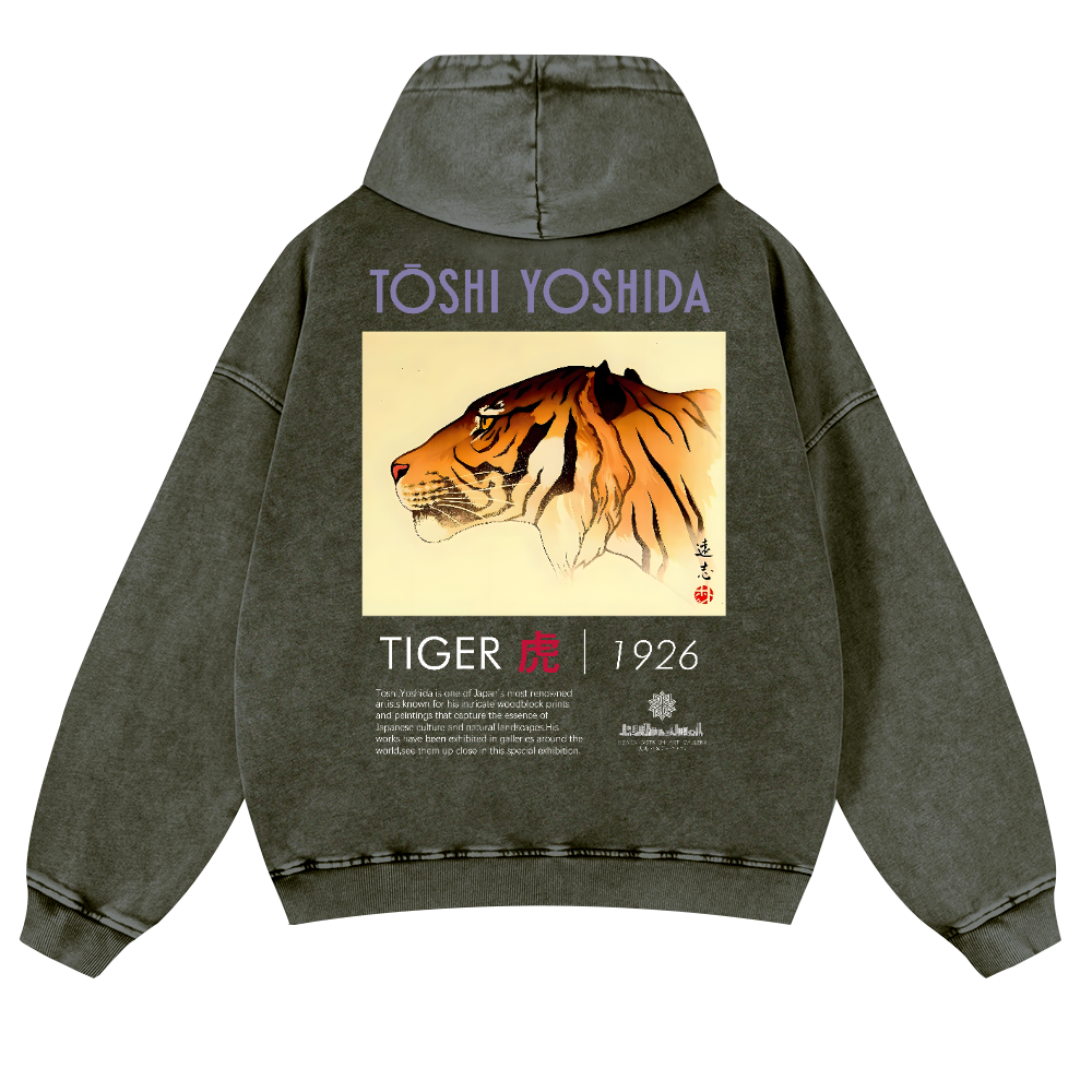 Toshi Yoshida Tiger Vintage Washed Cotton Back Art Hoodie