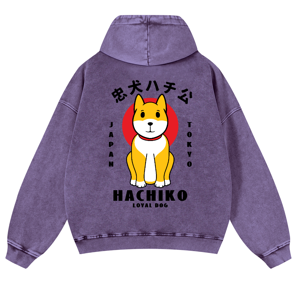 Hachiko Vintage Washed Cotton Back Art Hoodie