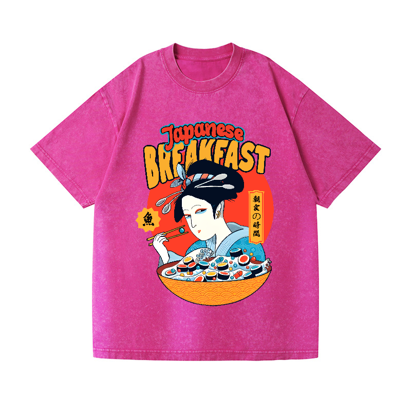 Geisha Fish Sushi Vintage Wash Japanese Design T-Shirt