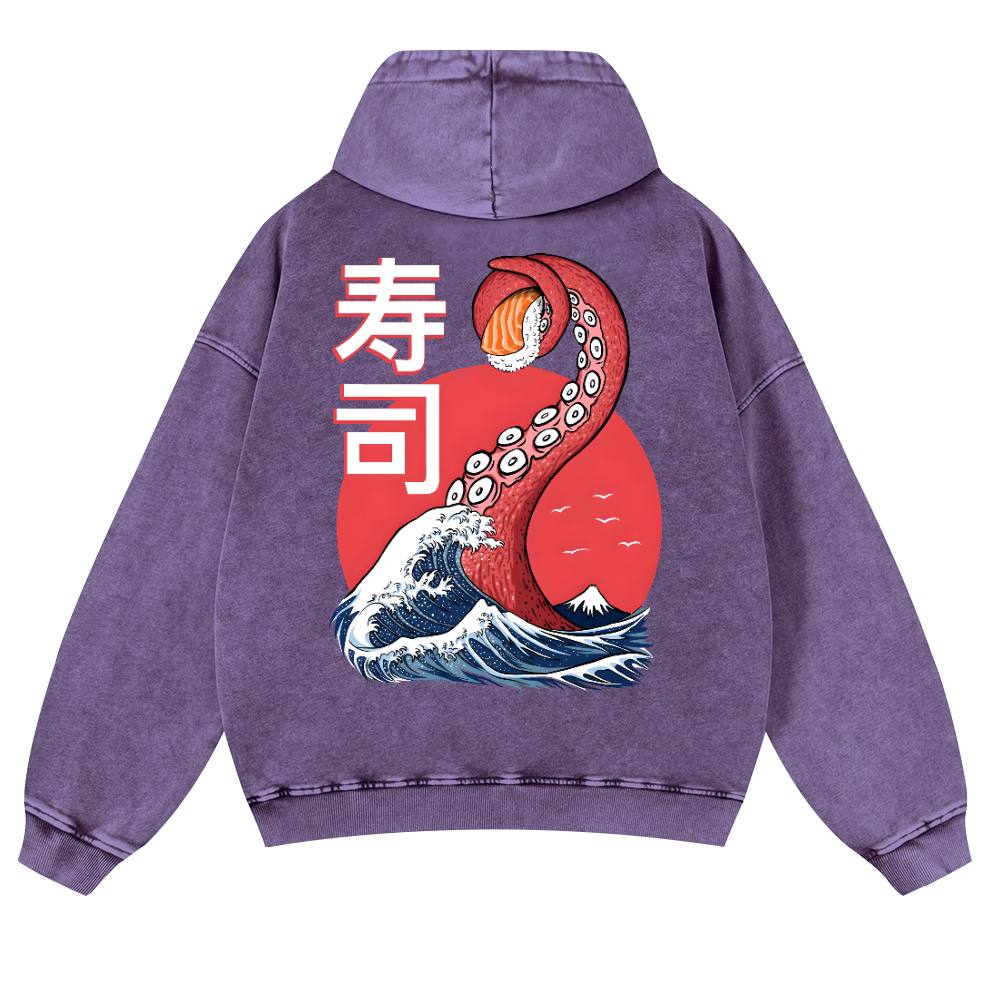 Sushi Octopus Vintage Washed Cotton Back Art Hoodie