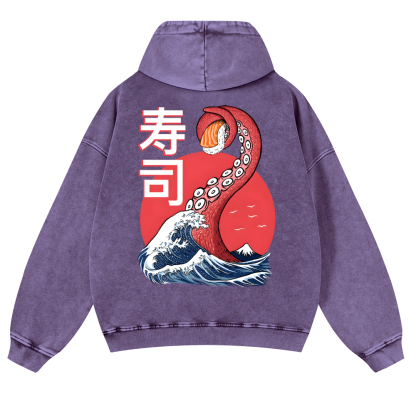 Sushi Octopus Vintage Washed Cotton Back Art Hoodie