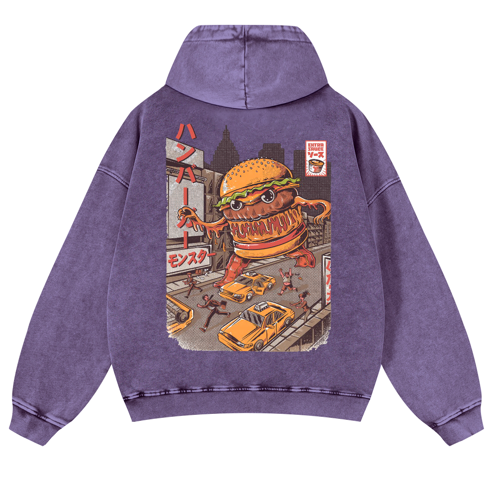 Hamburger Vintage Washed Cotton Back Art Hoodie
