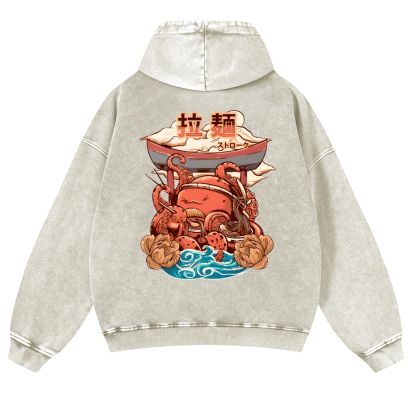Ramen Octopus Vintage Washed Cotton Back Art Hoodie