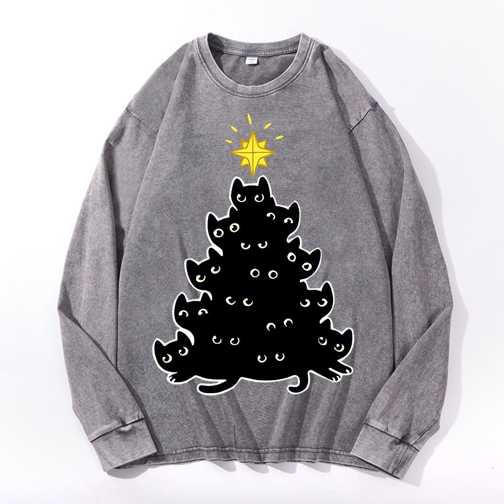 Cat Vintage Cotton Wash Crewneck Sweatshirt