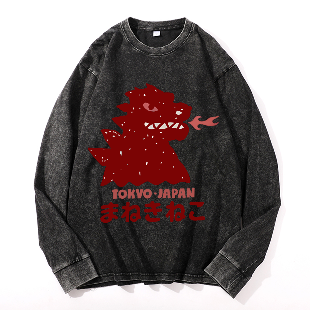 Godzilla Vintage Cotton Wash Crewneck Sweatshirt