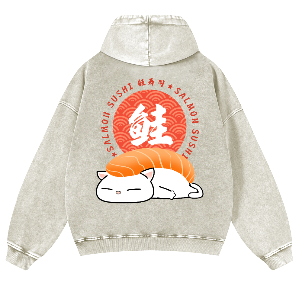 Sushi Cat Vintage Washed Cotton Back Art Hoodie