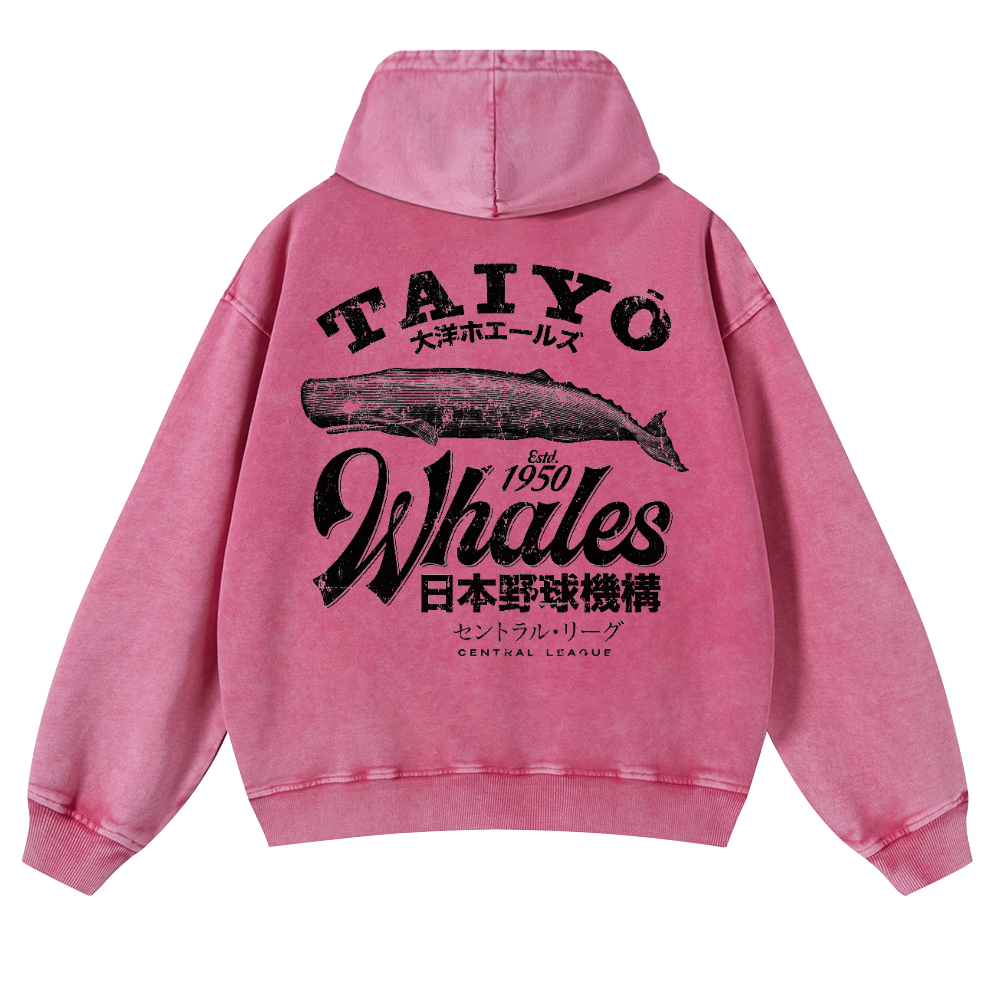 Taiyo Whales Central League Team Vintage Washed Cotton Back Art Hoodie