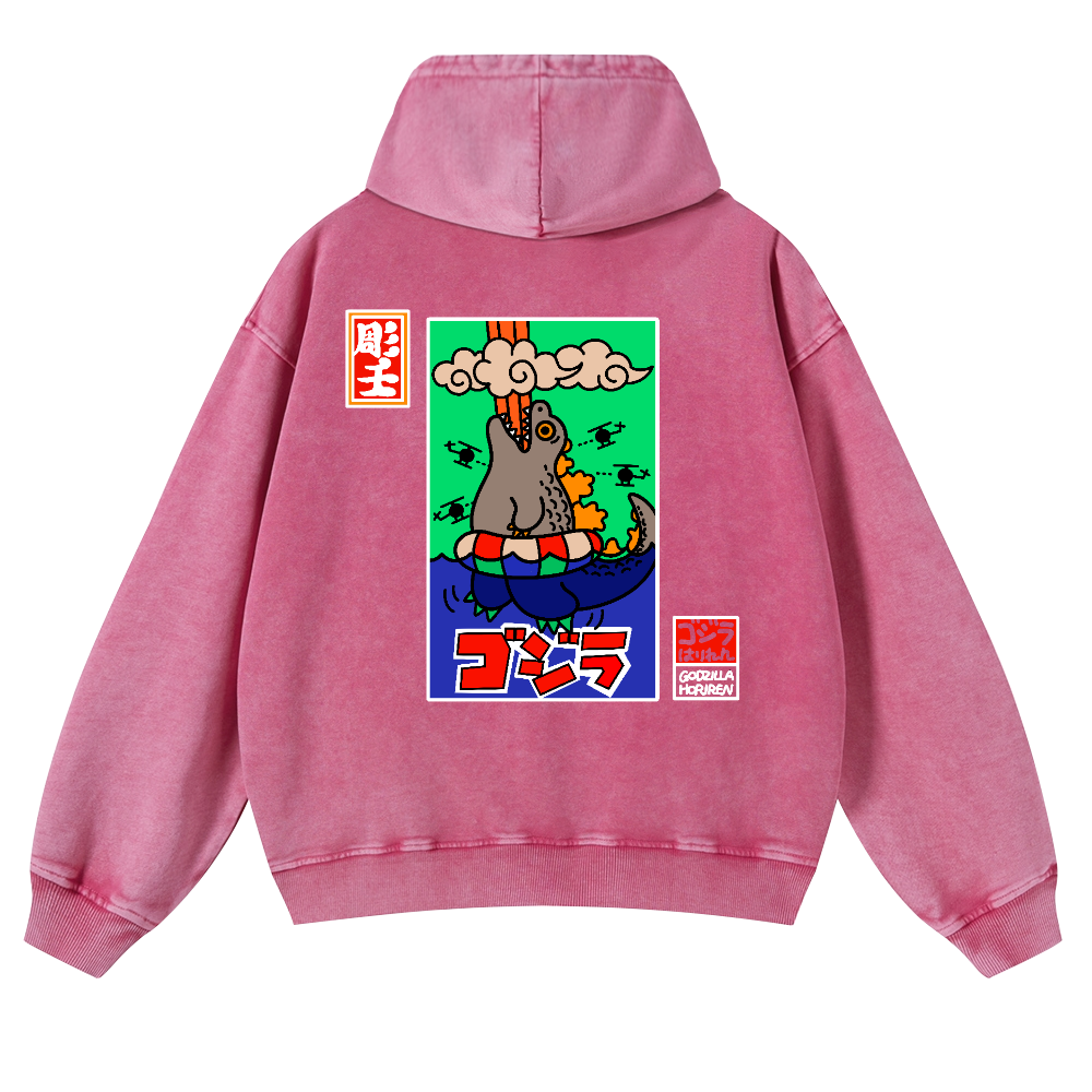 Godzilla Vintage Washed Cotton Back Art Hoodie