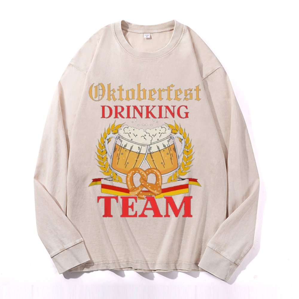 Oktoberfest Drinking Team Vintage Cotton Wash Crewneck Sweatshirt