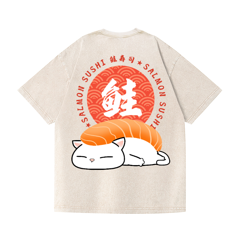 Cat Vintage Wash Japanese Design Back Art T-Shirt