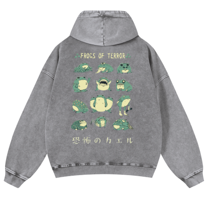Frog Vintage Washed Cotton Back Art Hoodie