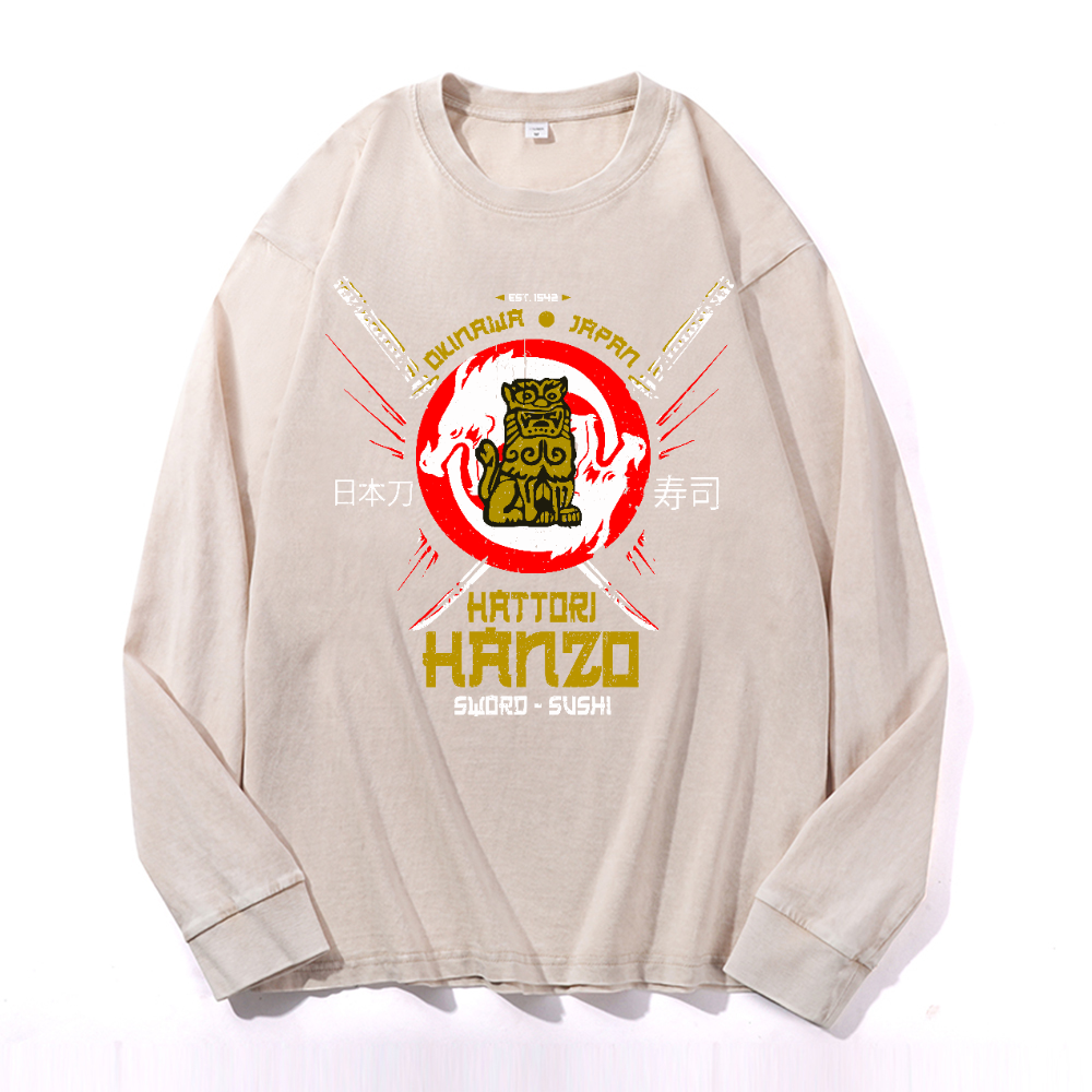 Okinawa Hattori Hanzo Komainu Vintage Cotton Wash Crewneck Sweatshirt