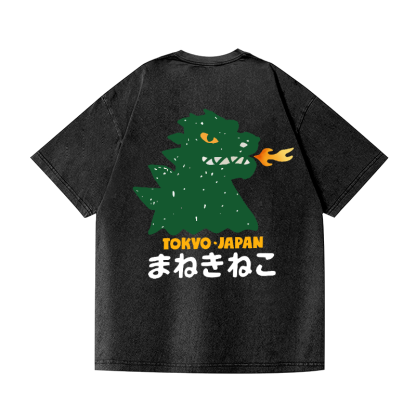 Godzilla Vintage Wash Japanese Design Back Art T-Shirt