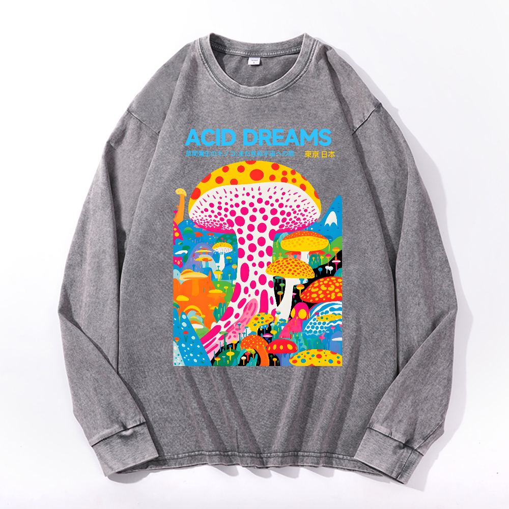 Yayoi Kusama Mushroom Vintage Cotton Wash Crewneck Sweatshirt