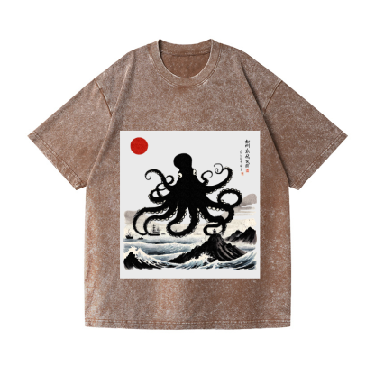 The Giant Octopus in the Sea Vintage Wash Japanese Design T-Shirt