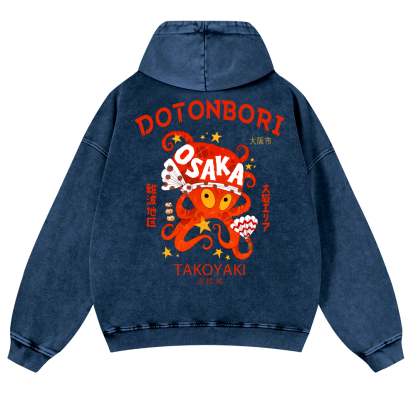 Osaka Dotonbori OctopusVintage Washed Cotton Back Art Hoodie