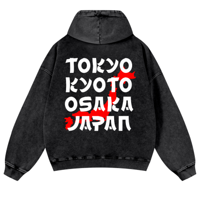 Tokyo Kyoto Osaka Japan Vintage Washed Cotton Back Art Hoodie