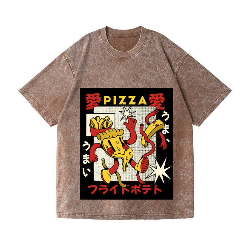 Pizza Vintage Wash Japanese Design T-Shirt