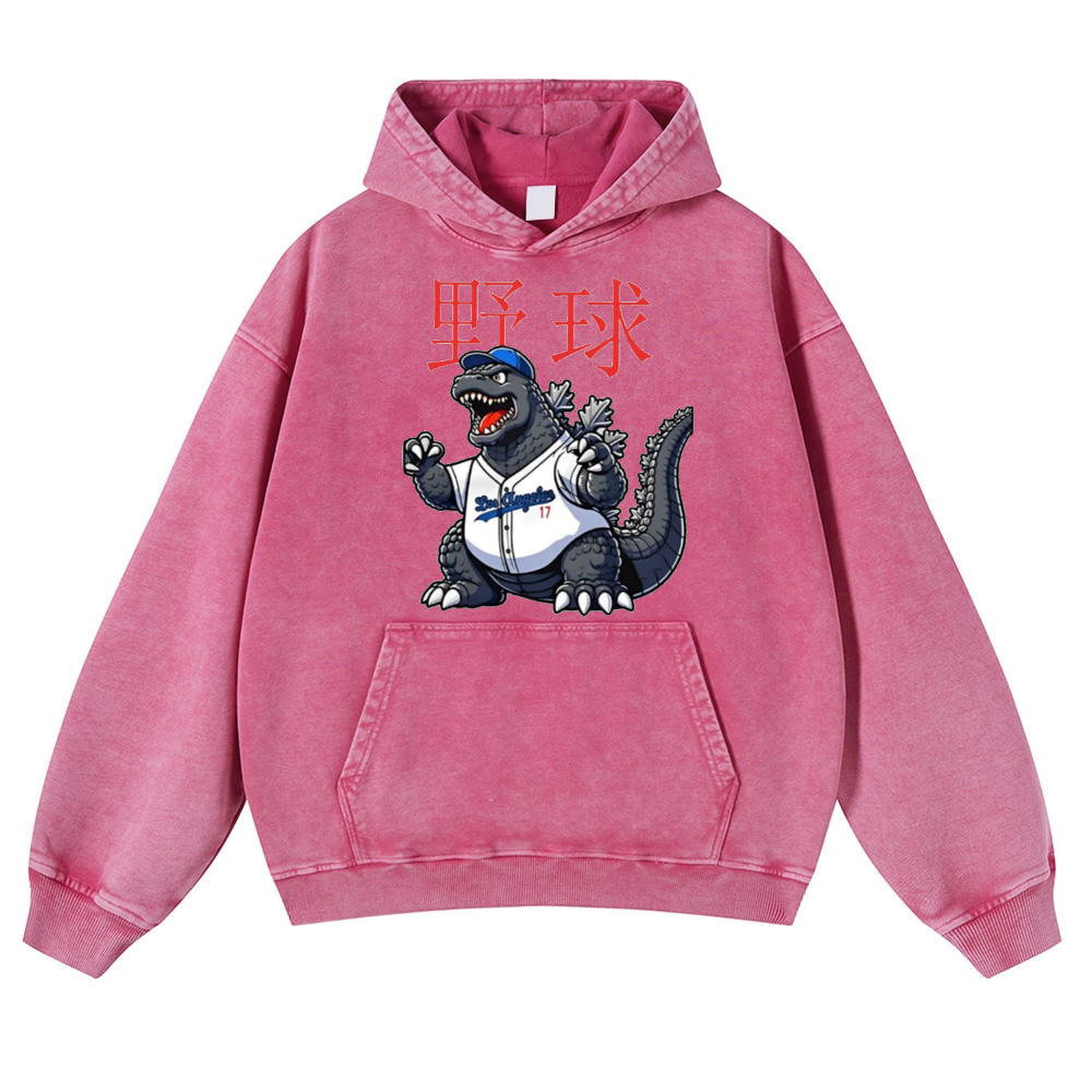 Godzilla's Baseball Adventure Vintage Washed Thick Cotton Hoodie