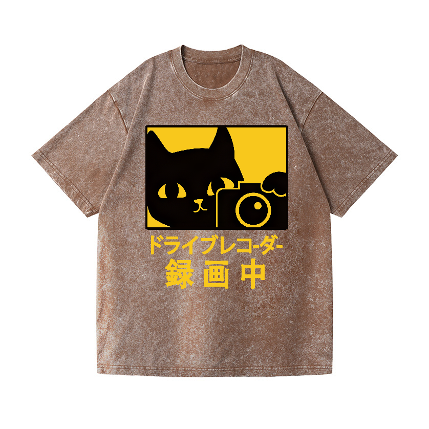 Cat Camera Vintage Wash Japanese Design T-Shirt