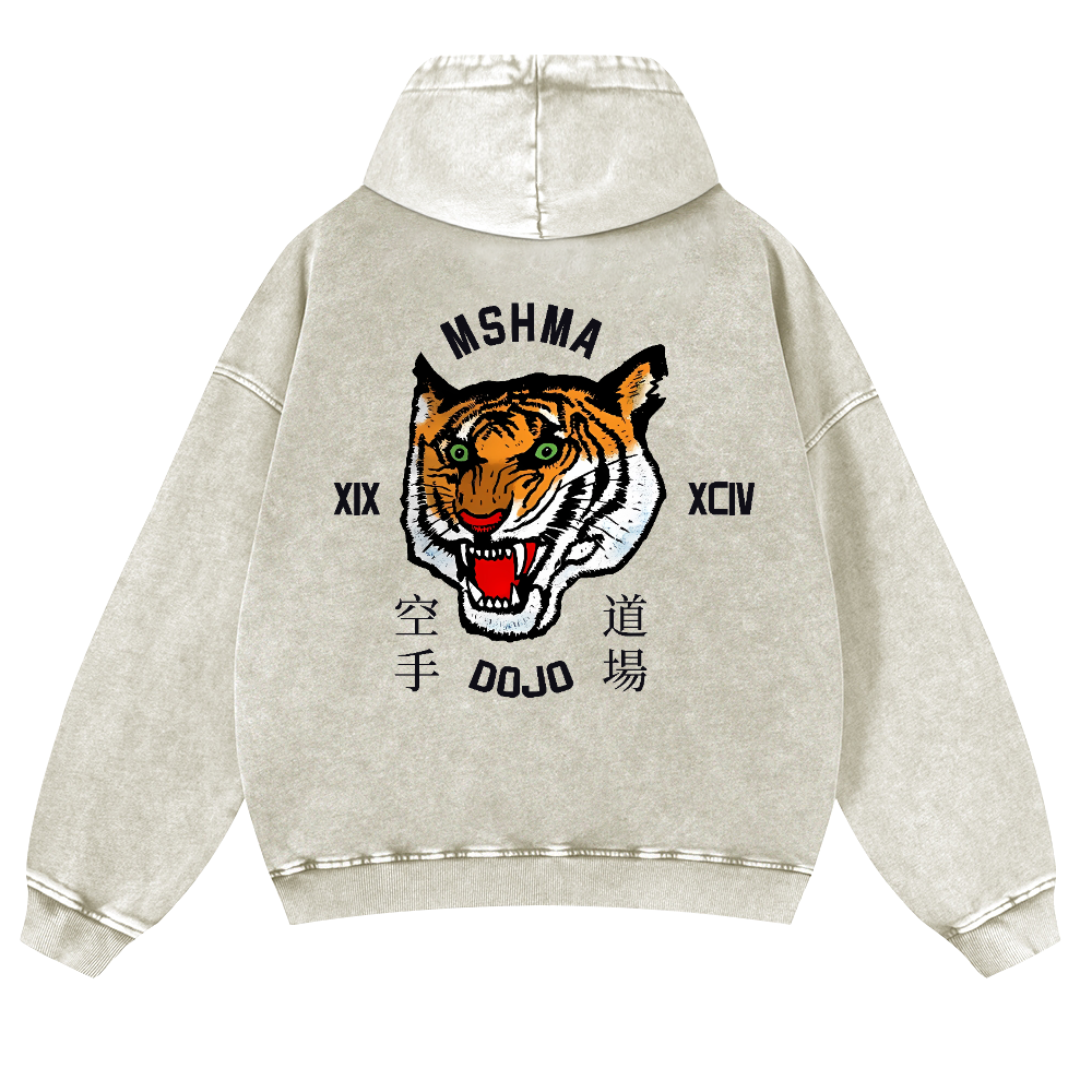 Mshma Dojo Tiger Vintage Washed Cotton Back Art Hoodie