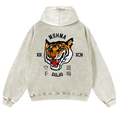 Mshma Dojo Tiger Vintage Washed Cotton Back Art Hoodie
