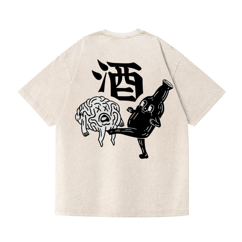 Saki Rice Wine Vintage Wash Japanese Design Back Art T-Shirt