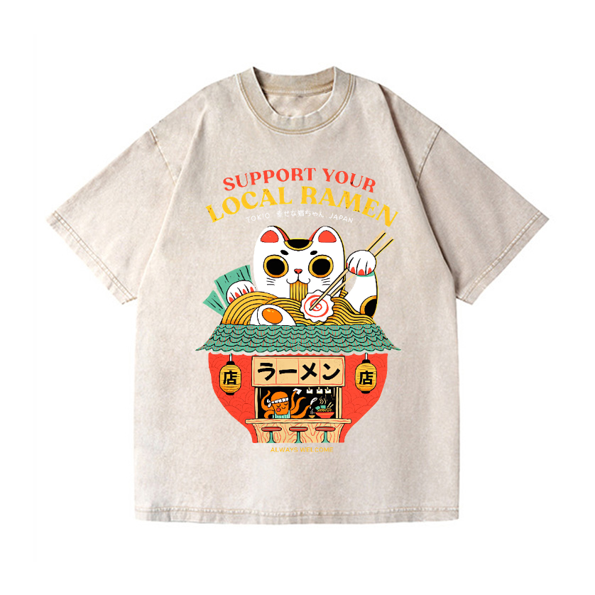 Ramen Cat Vintage Wash Japanese Design T-Shirt