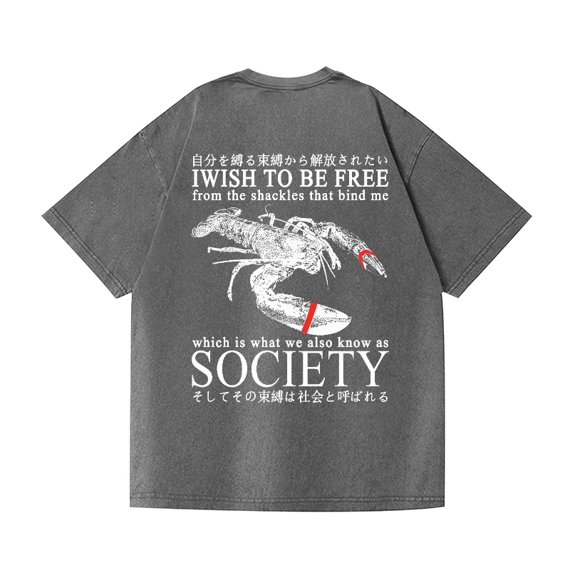 Lobster Vintage Wash Japanese Design Back Art T-Shirt