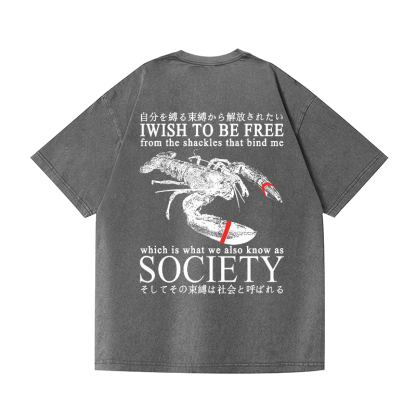 Lobster Vintage Wash Japanese Design Back Art T-Shirt