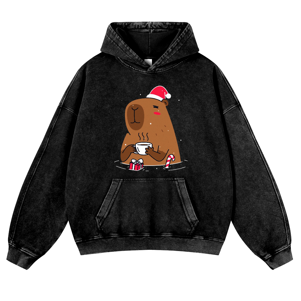 Capybara's Christmas Time Vintage Washed Thick Cotton Hoodie