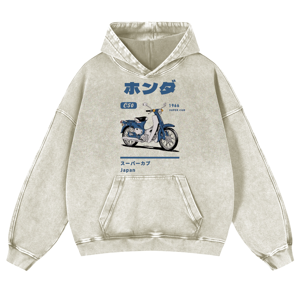 Honda C50 Super Cub Vintage Washed Thick Cotton Hoodie