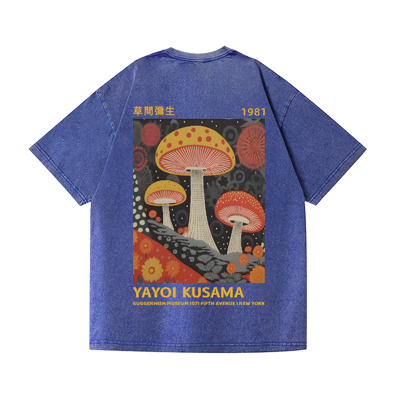 Yayoi Kusama Mushroom Vintage Wash Japanese Design Back Art T-Shirt