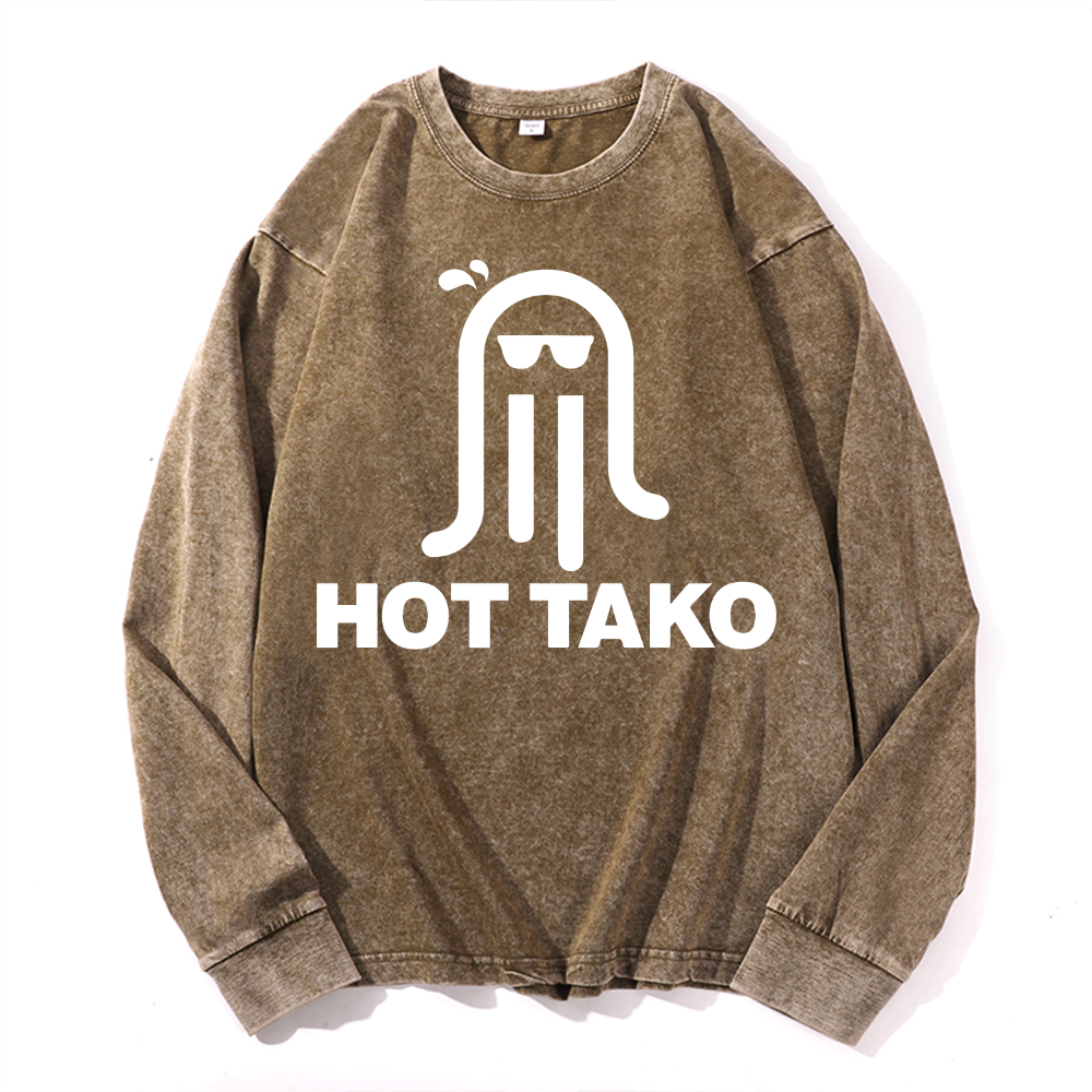 Hot Tako Octopus Vintage Cotton Wash Crewneck Sweatshirt