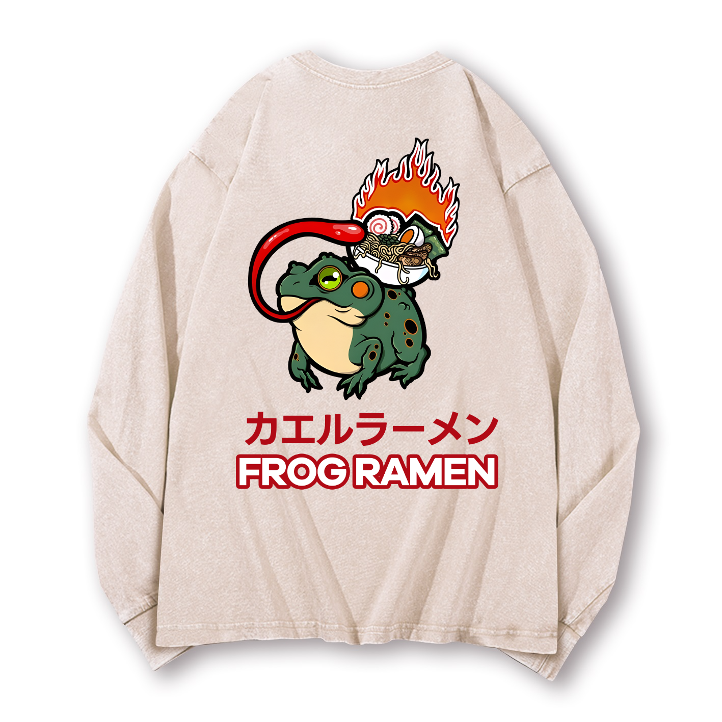 Frog Ramen Vintage Washed Cotton Back Art Long-sleeve T-shirt