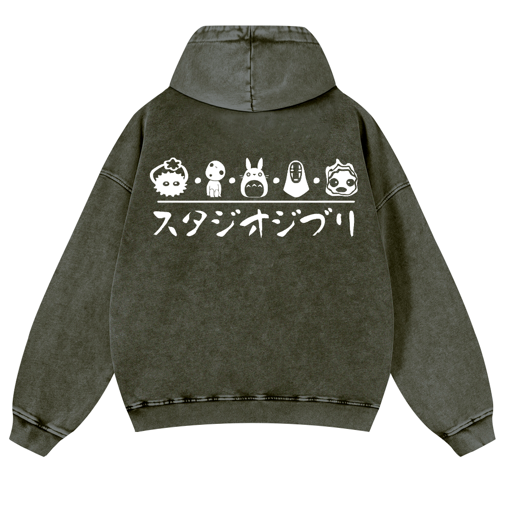 Ghibli Totoro No Face Kaonashi Vintage Washed Cotton Back Art Hoodie