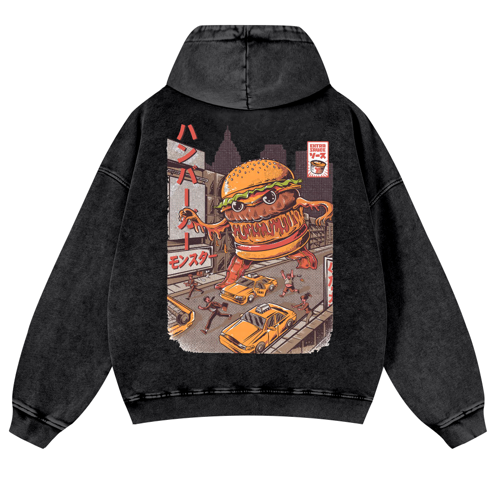 Hamburger Vintage Washed Cotton Back Art Hoodie