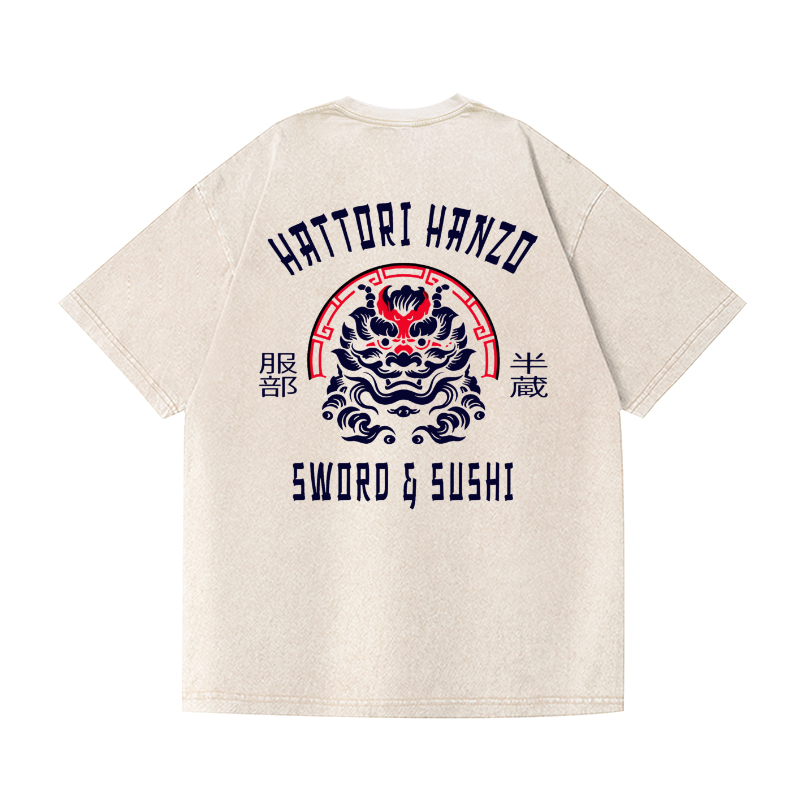 Hattori Hanzo Vintage Wash Japanese Design Back Art T-Shirt