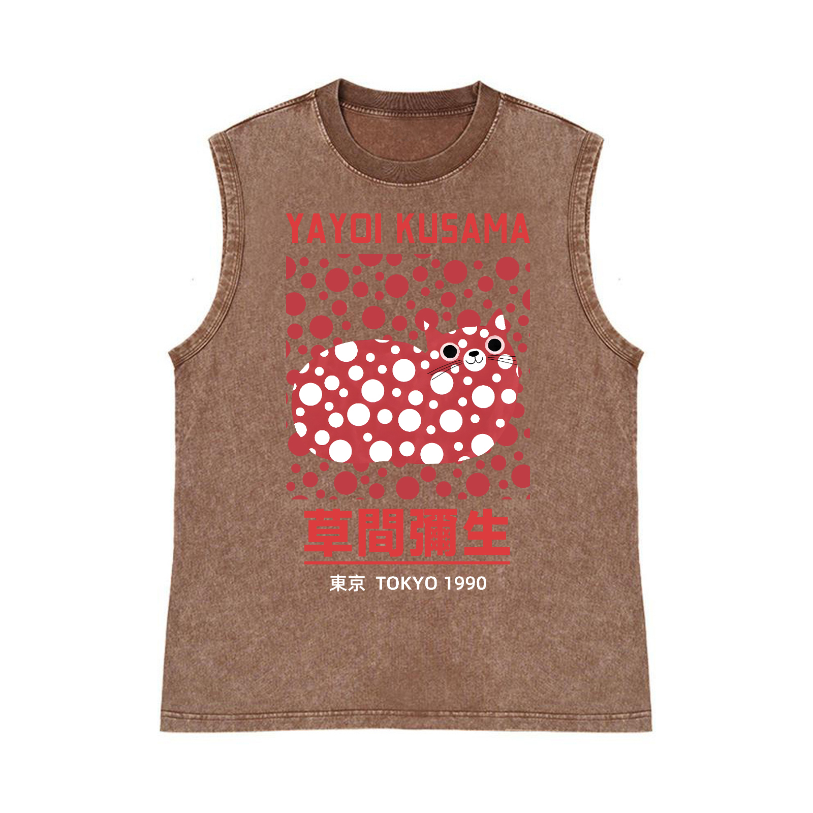 Yayoi Kusama Cat Pure Cotton Wash-Dyed Sleeveless Tank Top