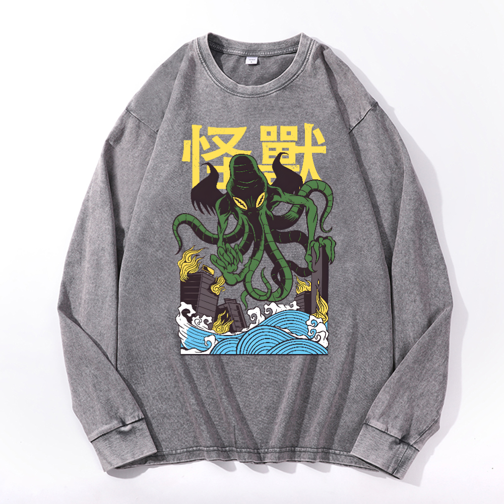 Octopus Monster Vintage Cotton Wash Crewneck Sweatshirt