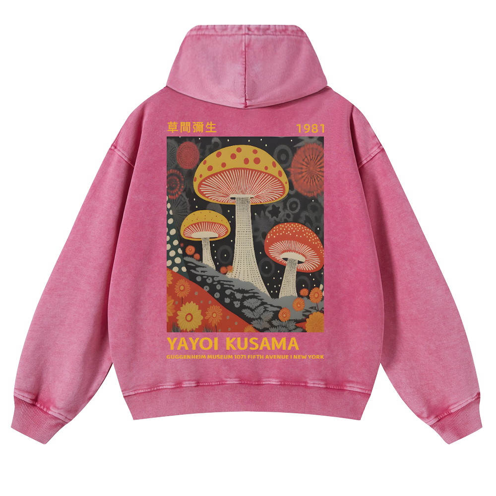 Yayoi Kusama Mushroom Vintage Washed Cotton Back Art Hoodie