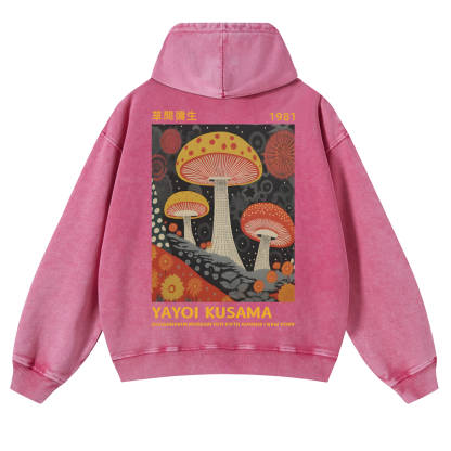 Yayoi Kusama Mushroom Vintage Washed Cotton Back Art Hoodie
