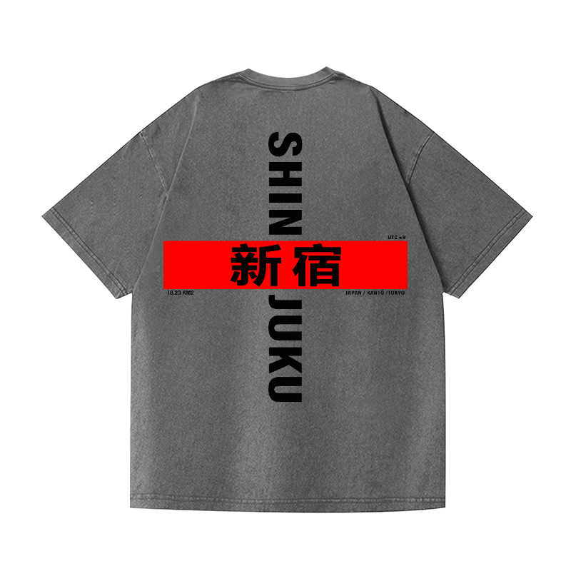 Shinjuku Vintage Wash Japanese Design Back Art T-Shirt