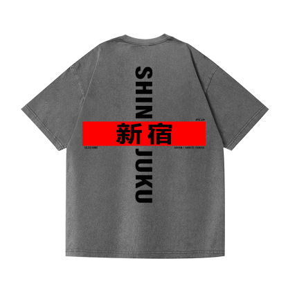 Shinjuku Vintage Wash Japanese Design Back Art T-Shirt