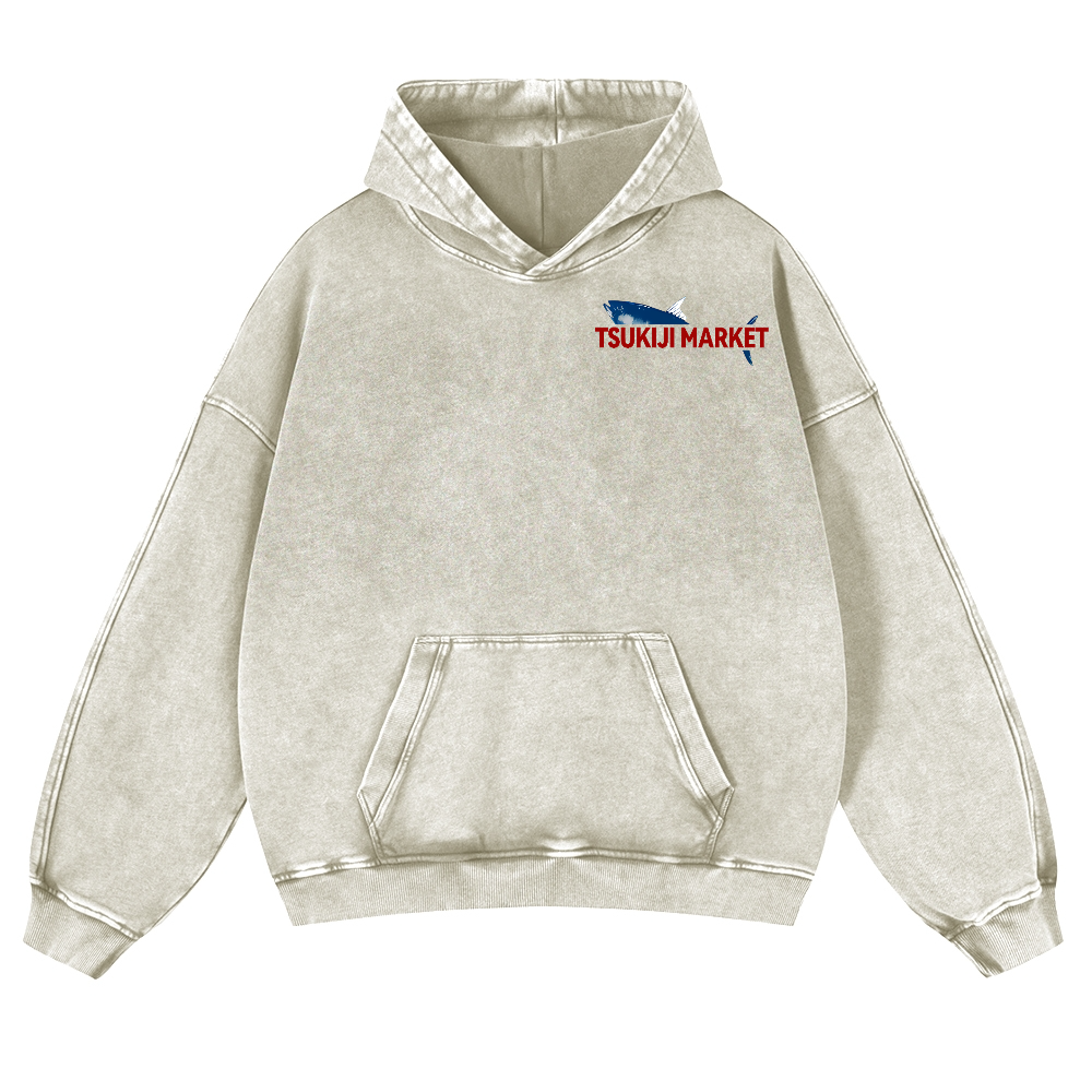 Tsukiji Market Tuna Fish Tokyo Japan Vintage Washed Cotton Back Art Hoodie