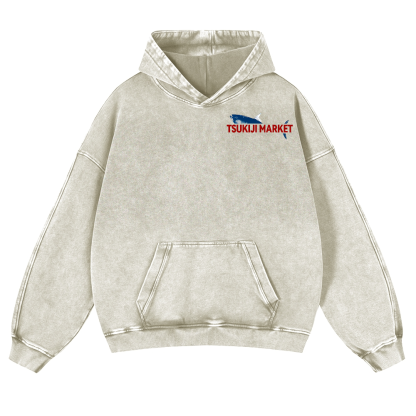Tsukiji Market Tuna Fish Tokyo Japan Vintage Washed Cotton Back Art Hoodie