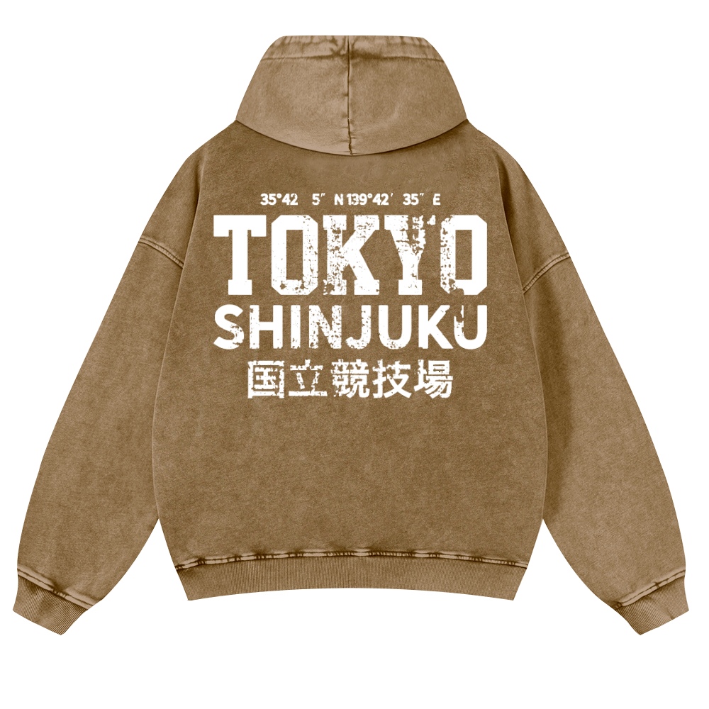 Shinjuku Tokyo Vintage Washed Cotton Back Art Hoodie