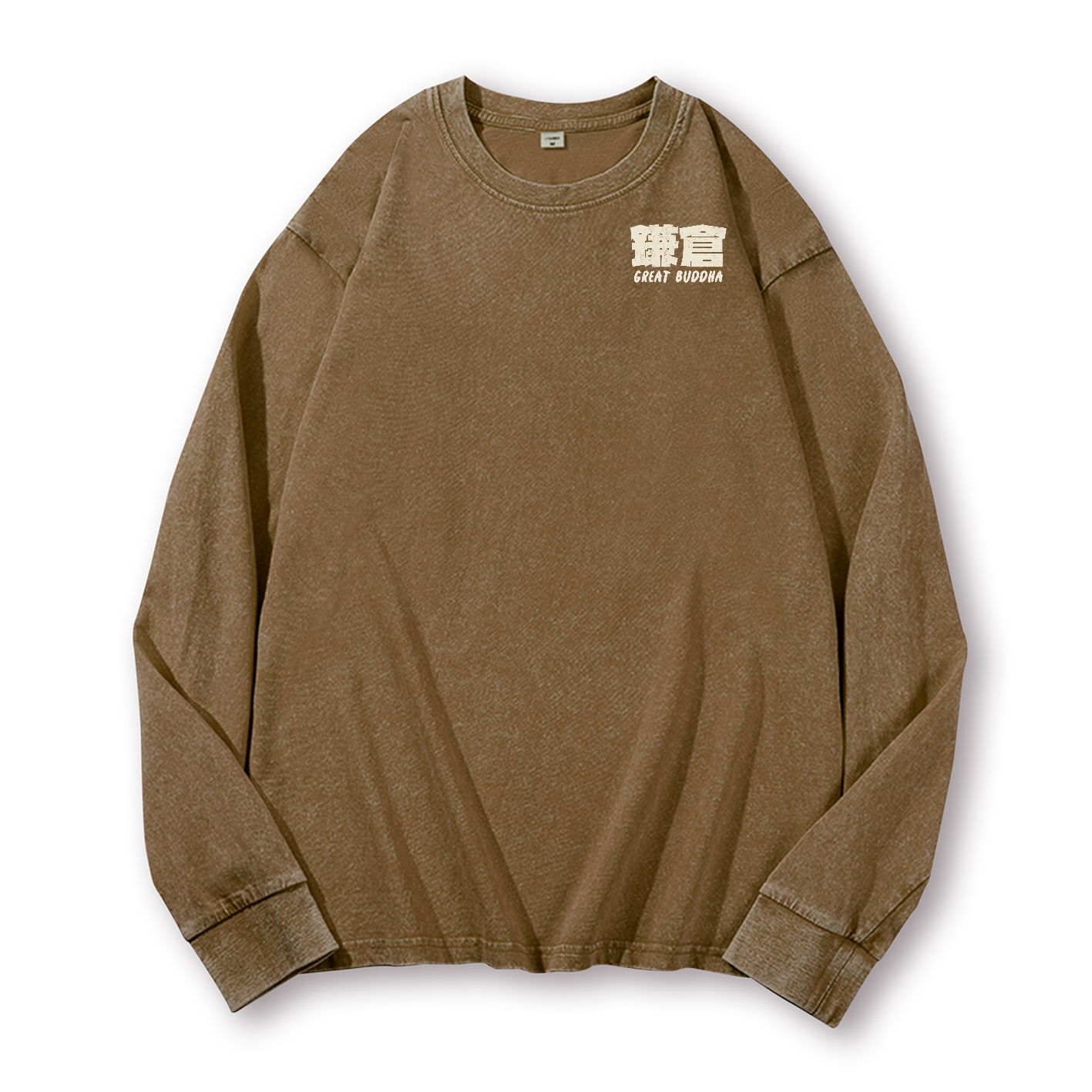 Kamakura Daibutsu Great Buddha Vintage Washed Cotton Back Art Long-sleeve T-shirt