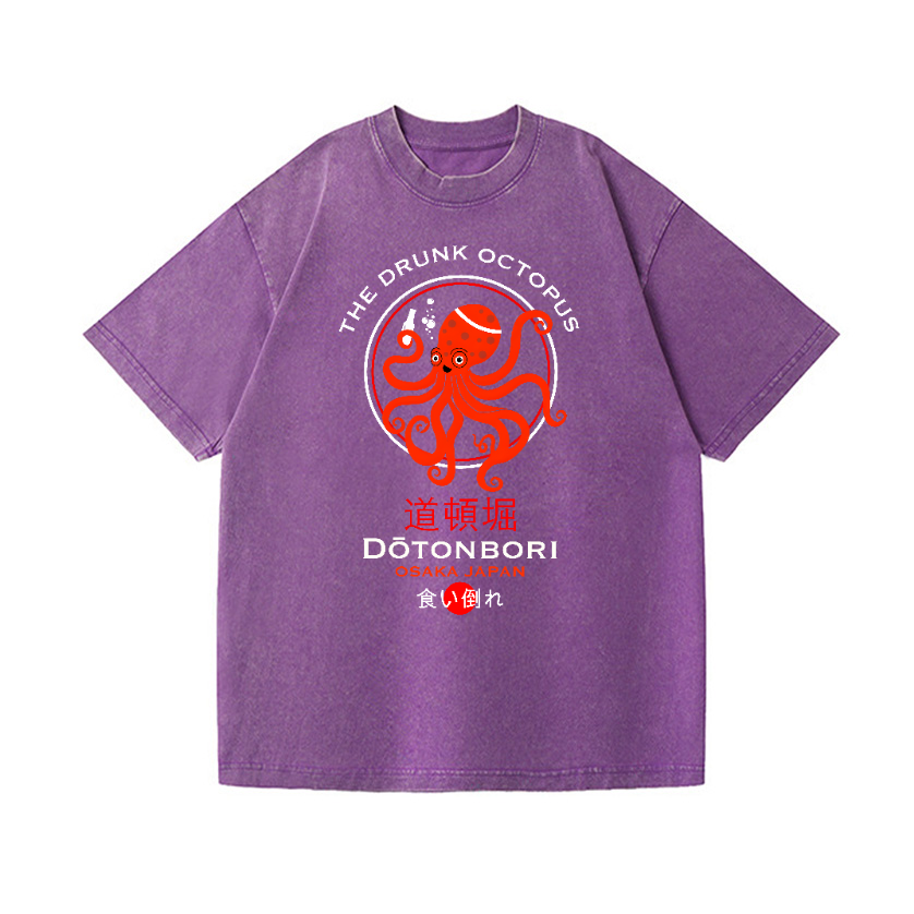 The Drunk Octopus Dotonbori Osaka Japan Vintage Wash Japanese Design T-Shirt